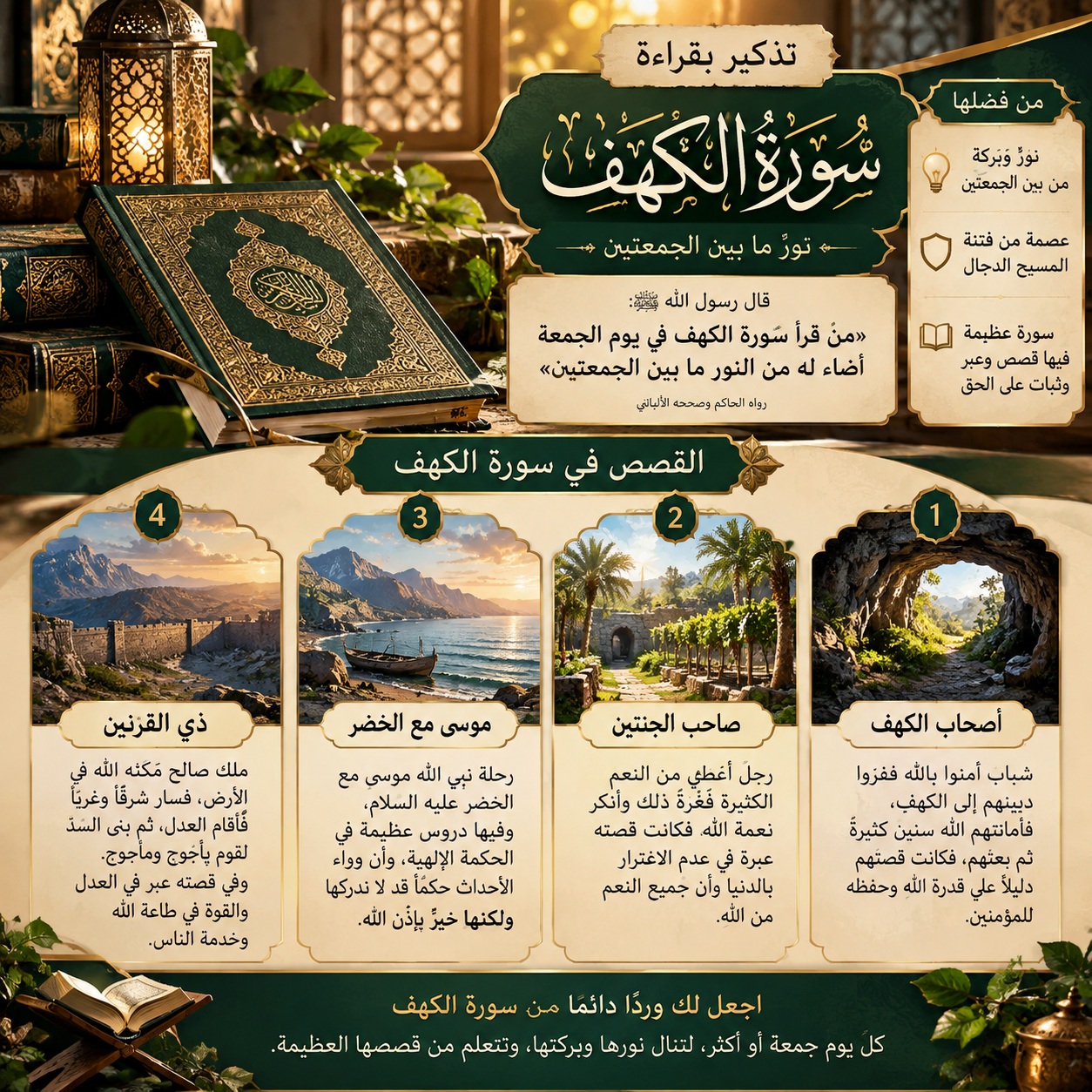 سورة الكهف بارك الله فيكم ، و لا تنسوا الصلاة على النبي صل الله عليه وسلم